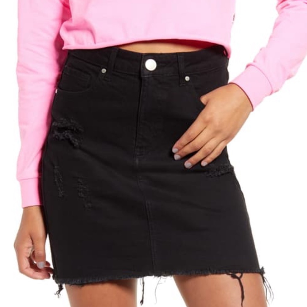 Black denim mini skirt